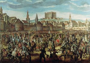 La llegada de la Emperatriz María Teresa de Austria (1717-80) a Pressburg (Bratislava) el 25 de agosto de 1741 de Austrian School